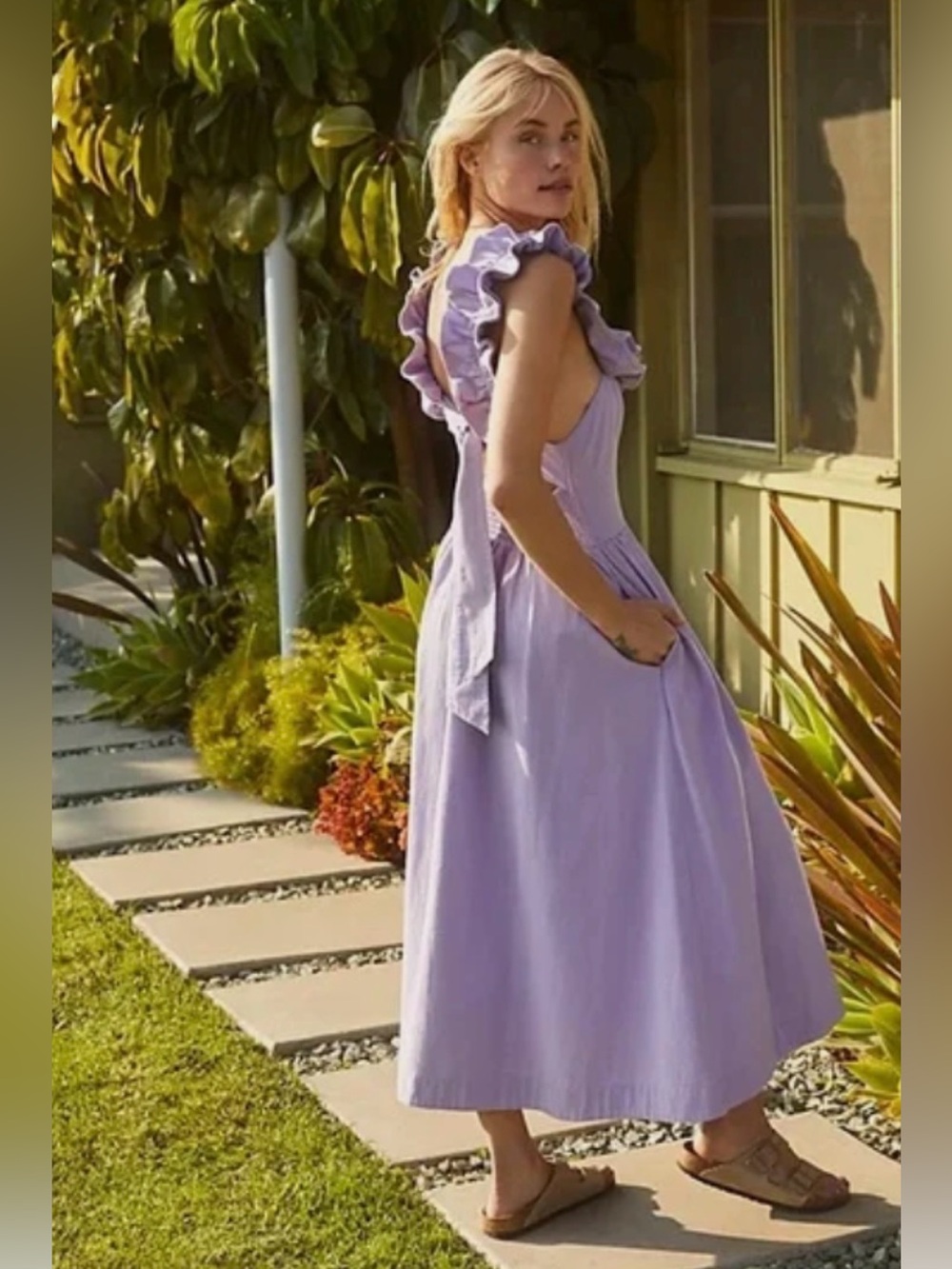 Free People Ruffle It Up Midi Dress - Size M - Lavender Fields - Picture 2 of 10